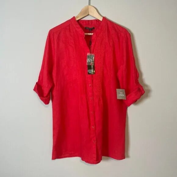 For Cynthia | Red Button-Up Linen Shirt size M - Picture 1 of 6